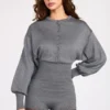 Moya Fine-Knit Long-Sleeve Romper in Grey Moya Fine-Knit Long-Sleeve Romper in Grey