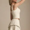 Nada Layered Pleated Low-Rise Mini Skirt in Ivory