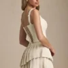 Nada Layered Pleated Low-Rise Mini Skirt in Ivory