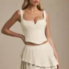 Nada Layered Pleated Low-Rise Mini Skirt in Ivory