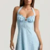 Nerine Halterneck A-Line Mini Dress in Blue Flower Print Nerine Halterneck A-Line Mini Dress in Blue Flower Print