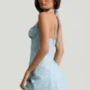 Nerine Halterneck A-Line Mini Dress in Blue Flower Print Nerine Halterneck A-Line Mini Dress in Blue Flower Print