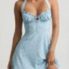Nerine Halterneck A-Line Mini Dress in Blue Flower Print Nerine Halterneck A-Line Mini Dress in Blue Flower Print