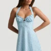 Nerine Halterneck A-Line Mini Dress in Blue Flower Print Nerine Halterneck A-Line Mini Dress in Blue Flower Print