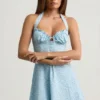 Nerine Halterneck A-Line Mini Dress in Blue Flower Print Nerine Halterneck A-Line Mini Dress in Blue Flower Print