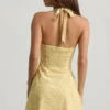 Nerine Halterneck A-Line Mini Dress in Yellow Flower Print Nerine Halterneck A-Line Mini Dress in Yellow Flower Print