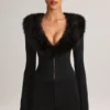 Nesta Faux Fur-Trim Corset Playsuit in Black Nesta Faux Fur-Trim Corset Playsuit in Black