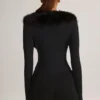 Nesta Faux Fur-Trim Corset Playsuit in Black Nesta Faux Fur-Trim Corset Playsuit in Black