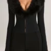 Nesta Faux Fur-Trim Corset Playsuit in Black Nesta Faux Fur-Trim Corset Playsuit in Black