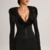 Nesta Faux Fur-Trim Corset Playsuit in Black Nesta Faux Fur-Trim Corset Playsuit in Black