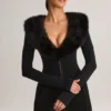 Nesta Faux Fur-Trim Corset Playsuit in Black Nesta Faux Fur-Trim Corset Playsuit in Black