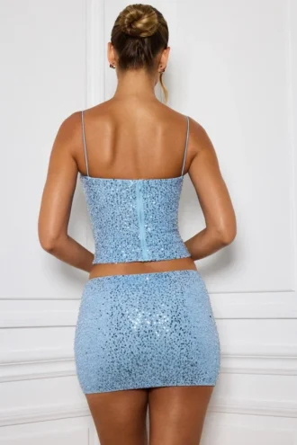 Nilsu Embellished Mid-Rise Micro Mini Skirt in Light Blue Nilsu Embellished Mid-Rise Micro Mini Skirt in Light Blue