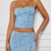 Nilsu Embellished Mid-Rise Micro Mini Skirt in Light Blue Nilsu Embellished Mid-Rise Micro Mini Skirt in Light Blue