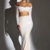 Adele Velvet Off-Shoulder Ruched Crop Top in Ivory Adele Velvet Off-Shoulder Ruched Crop Top in Ivory