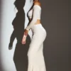 Adele Velvet Off-Shoulder Ruched Crop Top in Ivory Adele Velvet Off-Shoulder Ruched Crop Top in Ivory