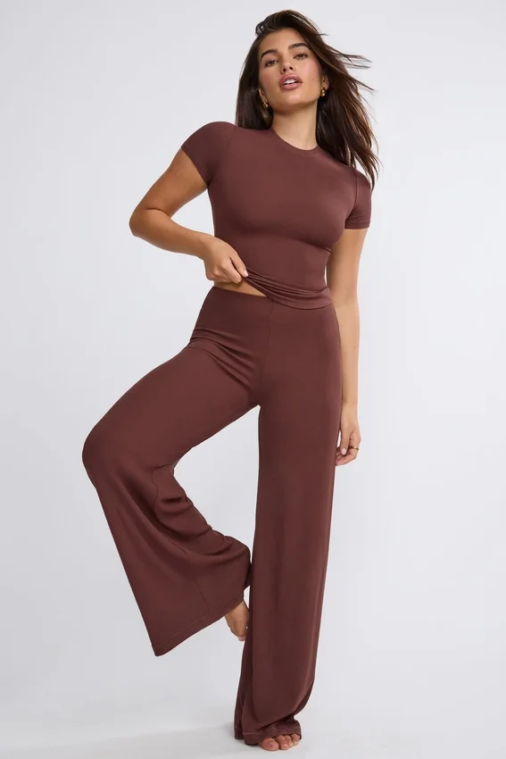 Nour Tall Mid Rise Wide Leg Trouser in Chocolate Nour Tall Mid Rise Wide Leg Trouser in Chocolate