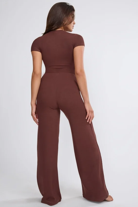 Nour Tall Mid Rise Wide Leg Trouser in Chocolate Nour Tall Mid Rise Wide Leg Trouser in Chocolate
