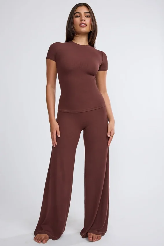 Nour Tall Mid Rise Wide Leg Trouser in Chocolate Nour Tall Mid Rise Wide Leg Trouser in Chocolate