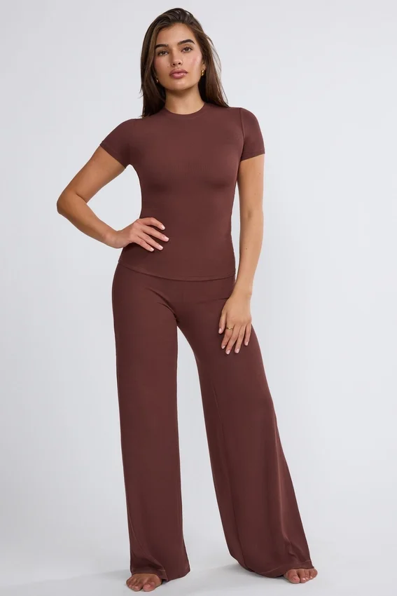 Nour Tall Mid Rise Wide Leg Trouser in Chocolate Nour Tall Mid Rise Wide Leg Trouser in Chocolate