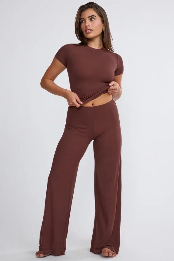Nour Tall Mid Rise Wide Leg Trouser in Chocolate Nour Tall Mid Rise Wide Leg Trouser in Chocolate