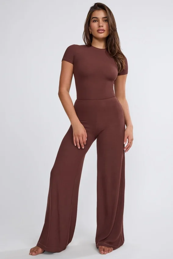 Nour Tall Mid Rise Wide Leg Trouser in Chocolate Nour Tall Mid Rise Wide Leg Trouser in Chocolate