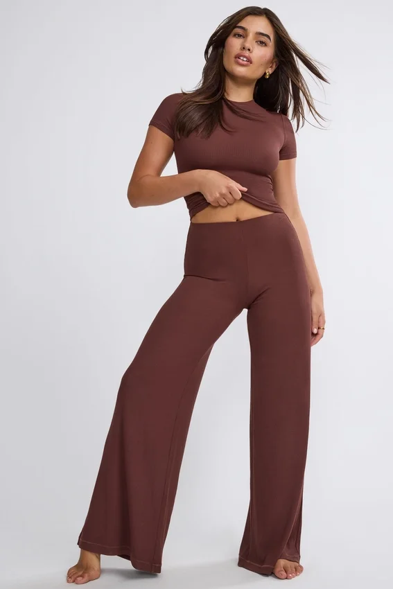 Nour Tall Mid Rise Wide Leg Trouser in Chocolate Nour Tall Mid Rise Wide Leg Trouser in Chocolate