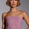 Odetta Embellished Strapless Crop Top in Light Pink Odetta Embellished Strapless Crop Top in Light Pink