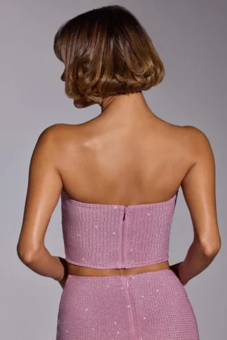 Odetta Embellished Strapless Crop Top in Light Pink Odetta Embellished Strapless Crop Top in Light Pink