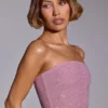 Odetta Embellished Strapless Crop Top in Light Pink Odetta Embellished Strapless Crop Top in Light Pink