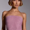 Odetta Embellished Strapless Crop Top in Light Pink Odetta Embellished Strapless Crop Top in Light Pink