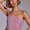 Odetta Embellished Strapless Crop Top in Light Pink Odetta Embellished Strapless Crop Top in Light Pink