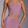 Odetta Embellished Strapless Crop Top in Light Pink Odetta Embellished Strapless Crop Top in Light Pink