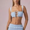 Ottilie Ruffle Tie-Front Crop Top in Powder Blue Ottilie Ruffle Tie-Front Crop Top in Powder Blue