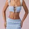 Ottilie Ruffle Tie-Front Crop Top in Powder Blue Ottilie Ruffle Tie-Front Crop Top in Powder Blue