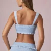 Ottilie Ruffle Tie-Front Crop Top in Powder Blue Ottilie Ruffle Tie-Front Crop Top in Powder Blue