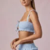 Ottilie Ruffle Tie-Front Crop Top in Powder Blue Ottilie Ruffle Tie-Front Crop Top in Powder Blue