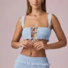 Ottilie Ruffle Tie-Front Crop Top in Powder Blue Ottilie Ruffle Tie-Front Crop Top in Powder Blue