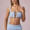 Ottilie Ruffle Tie-Front Crop Top in Powder Blue Ottilie Ruffle Tie-Front Crop Top in Powder Blue