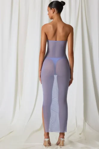 Papeete Ruched Bandeau Midi Dress in Lavender Purple Papeete Ruched Bandeau Midi Dress in Lavender Purple