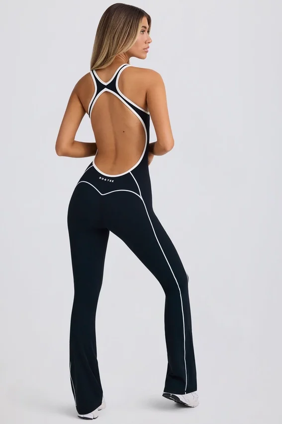 Petite Soft Active Open-Back Jumpsuit in Black Petite Soft Active Open-Back Jumpsuit in Black