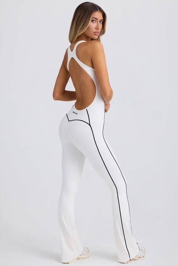 Petite Soft Active Open-Back Jumpsuit in White Petite Soft Active Open-Back Jumpsuit in White