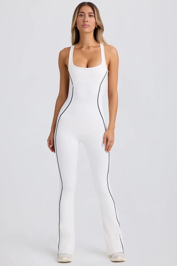 Petite Soft Active Open-Back Jumpsuit in White Petite Soft Active Open-Back Jumpsuit in White