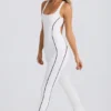 Petite Soft Active Open-Back Jumpsuit in White Petite Soft Active Open-Back Jumpsuit in White