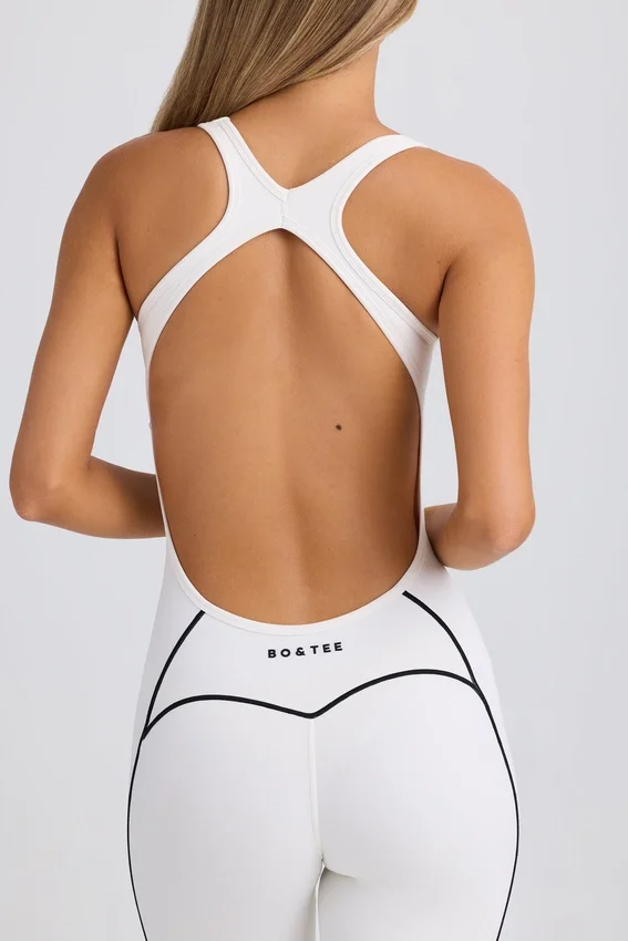 Petite Soft Active Open-Back Jumpsuit in White Petite Soft Active Open-Back Jumpsuit in White