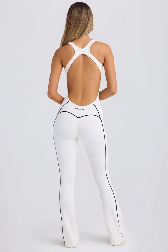 Petite Soft Active Open-Back Jumpsuit in White Petite Soft Active Open-Back Jumpsuit in White