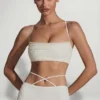Pisa Embellished Cross Back Crop Top in White Pisa Embellished Cross Back Crop Top in White