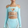 Pixie Embellished Cropped Shrug in Ice Blue Pixie Embellished Cropped Shrug in Ice Blue
