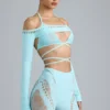 Pixie Embellished Cropped Shrug in Ice Blue Pixie Embellished Cropped Shrug in Ice Blue