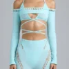 Pixie Embellished Cropped Shrug in Ice Blue Pixie Embellished Cropped Shrug in Ice Blue