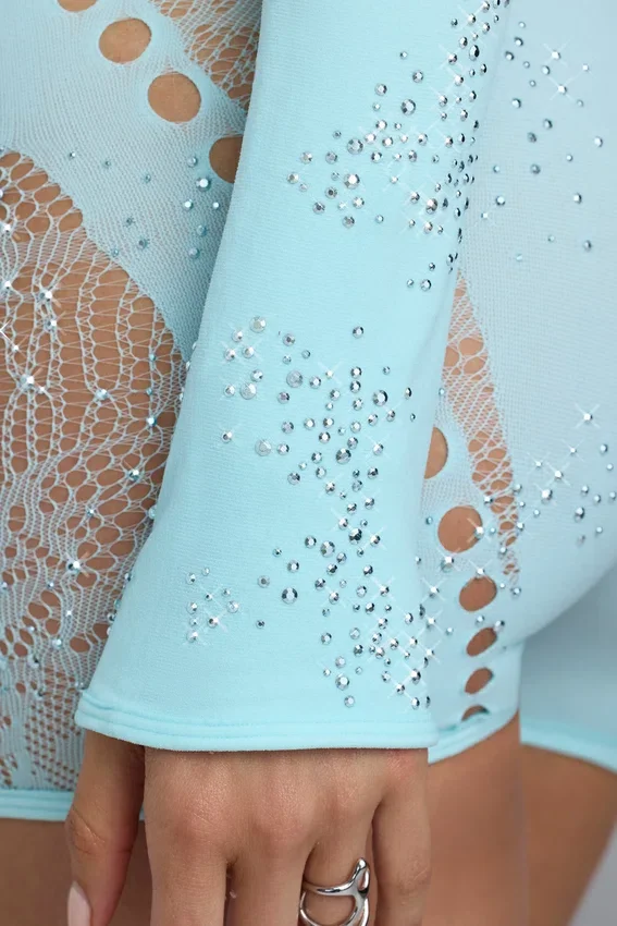 Pixie Embellished Cropped Shrug in Ice Blue Pixie Embellished Cropped Shrug in Ice Blue